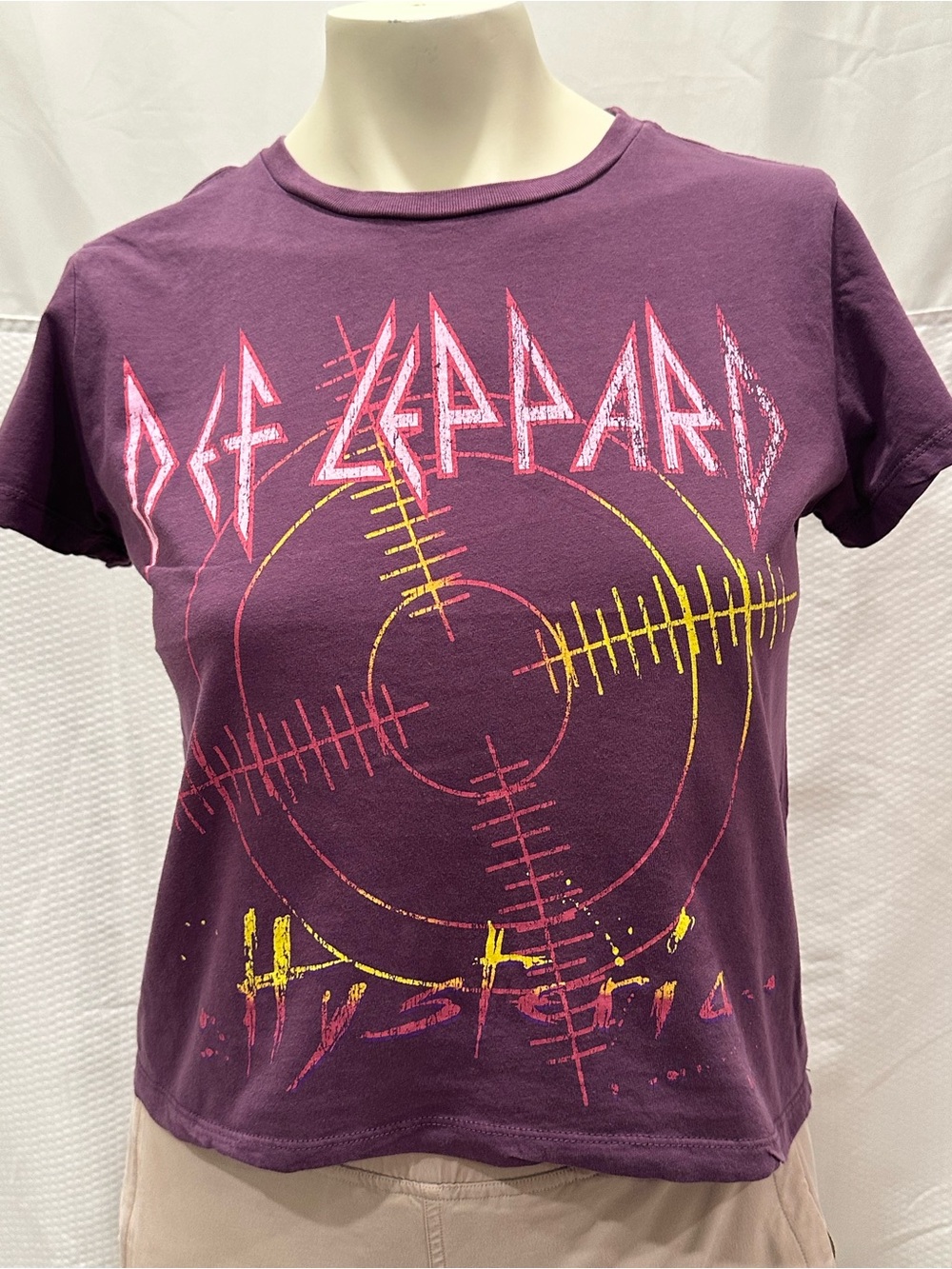 Def Leppard Hysteria Purple Graphic Crop Baby Tee